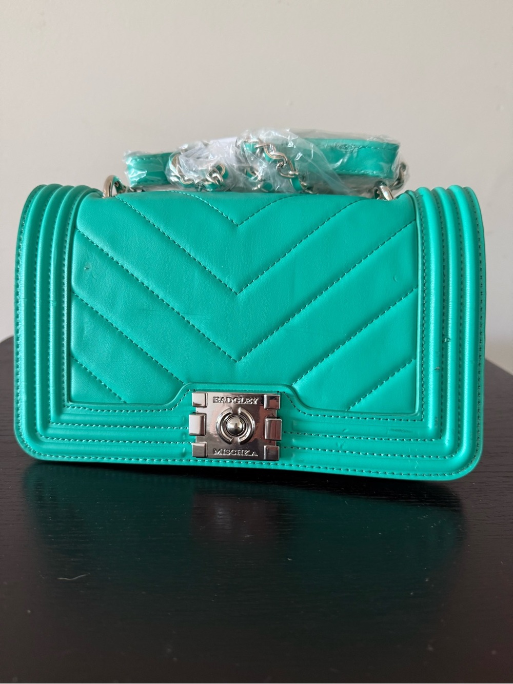 Badgley Mischka Teal Quilted Chain Shoulder Bag